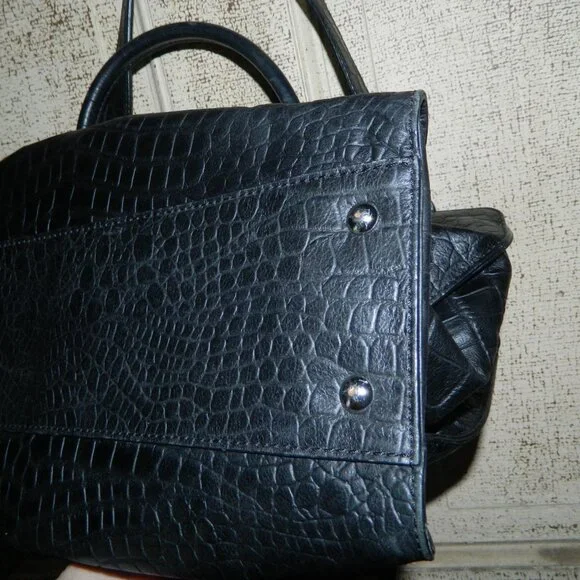 Michael Kors Black Faux Crocodile Embossed Print Handbag Purse - Picture 11 of 11